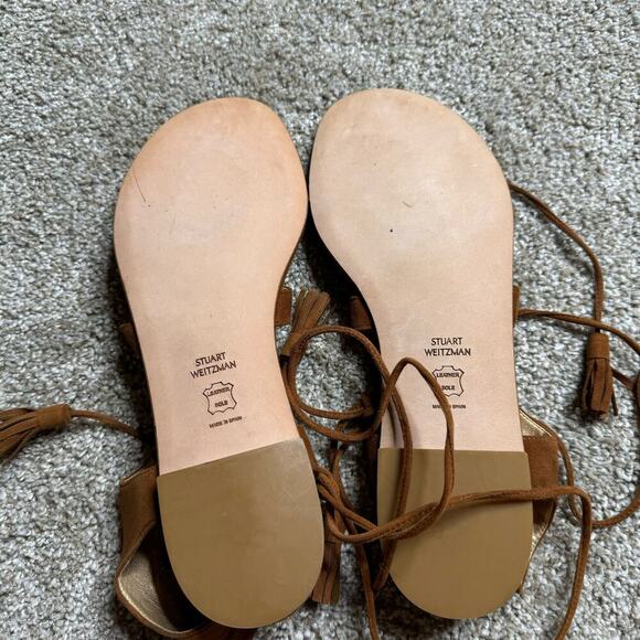 STUART WEITZMAN ROMANFLAT TIE STRAPPY GLADIATOR AMARETTO SUEDE SANDAL SZ 10 NEW - Picture 6 of 8